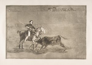 Plaat 22 uit de Tauromaquia: Manlijke moed van de beroemde Pajuelera in de arena door Francisco de Goya