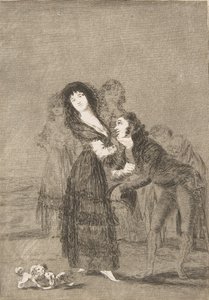 Plaat 27 uit Los Caprichos: Wie van hen is meer overwonnen door Francisco de Goya