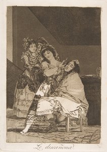 Plaat 35 uit Los Caprichos: Ze plukt hem kaal, 1799 door Francisco de Goya