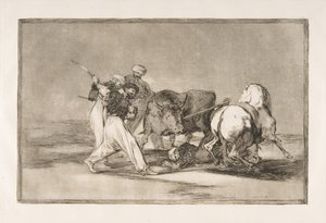Plaat 3 van de Tauromaquia: De Moren vestigden zich in Spanje, afstand doend van de bijgeloof, 1816 door Francisco de Goya