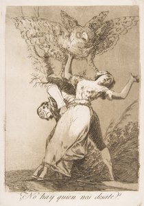 Plaat 75 uit Los Caprichos: Is er niemand om ons los te maken ¿No hay quien nos desate door Francisco de Goya