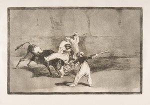 Plaat 8 van de Tauromaquia: Een Moor gevangen door de stier in de ring door Francisco de Goya