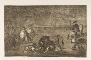 Plaat C: De honden losgelaten op de stier, ca. 1816 door Francisco de Goya