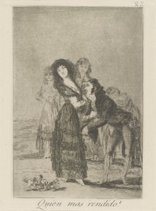 Wie is meer overwonnen?, pl. 27 uit de serie Los caprichos door Francisco de Goya