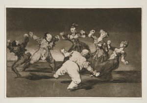 Si Marina bayl? [sic], tome lo que hall? (Als Marion wil dansen, moet ze de gevolgen dragen), pl. 12 uit de serie Los proverbios door Francisco de Goya