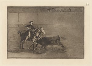 Mannelijke Moed van de Beroemde Pajuelera in [de ring] in Zaragoza, Plaat 22 uit La tauromaquia door Francisco de Goya