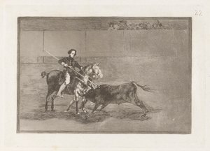 Manlijke Moed van de Beroemde Pajuelera in de Ring van Zaragoza, Plaat 22 uit La tauromaquia door Francisco de Goya