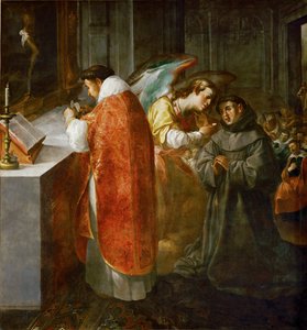De heilige Bonaventura ontvangt de communie van een engel ...