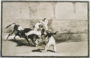 Een Moor gevangen door de stier... uit La Tauromaquia door Francisco de Goya