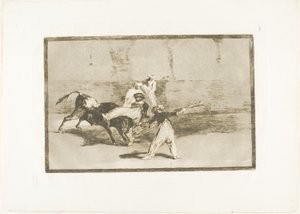Een Moor gevangen door de stier in de ring, plaat 8 uit De kunst van het stierenvechten