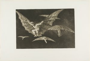 Een Manier van Vliegen, uit Disparates, gepubliceerd als plaat 13 in Los Proverbios (Spreekwoorden) door Francisco Jose de Goya y Lucientes