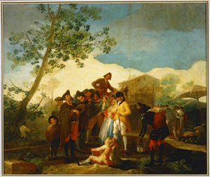 Een blinde man speelt gitaar ... (schilderij op doek) door Francisco Jose de Goya y Lucientes