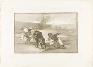 Een andere manier van jagen te voet, plaat twee uit De Kunst van het Stierenvechten door Francisco Jose de Goya y Lucientes