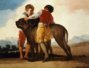 Jongens met mastiff door Francisco Jose de Goya y Lucientes