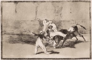 Stierenvechten: Een Moor krijgt een hoornstoot in de arena door Francisco de Goya