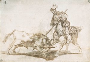 Stierenvechten: De Cid doorboort een andere stier met zijn speer 1815-16 (voorbereidende tekening) door Francisco de Goya