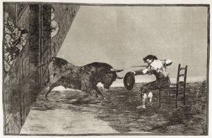 De moed van Martincho (waarschijnlijk Antonio Ebassum) in de ring in Zaragoza. 1816. Plaat 18 van 