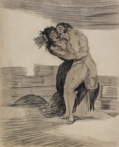 Man en vrouw die elkaar omhelzen door Francisco Jose de Goya y Lucientes