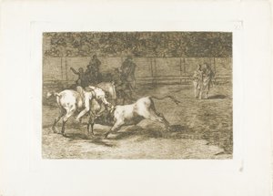 Mariano Ceballos, alias de Indiaan, doodt de stier vanaf zijn paard, plaat 23 uit De Kunst van het Stierenvechten
