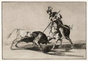 De Cid Campeador die een stier aanvalt met zijn lans
