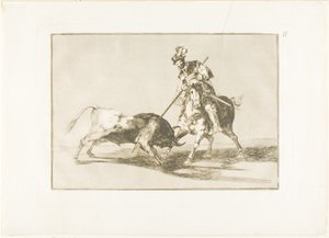 De Cid Campeador die een andere stier spiest, plaat elf uit De Kunst van het Stierenvechten door Francisco Jose de Goya y Lucientes