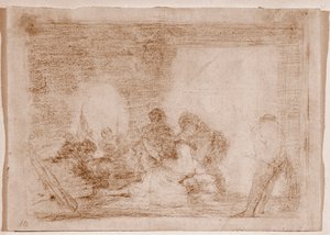 De rampen van de oorlog: Een man getuige van de verkrachting van zijn vrouw door Francisco de Goya