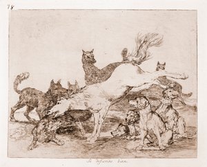 De rampen van de oorlog: Hij verdedigt goed (ets van voorbereidende tekening) door Francisco de Goya