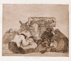 De rampen van de oorlog: Vreemde devotie (ets uit voorbereidende tekening) door Francisco de Goya