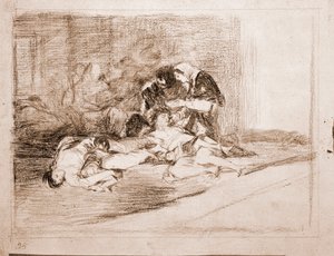 De rampen van de oorlog: Waar is een kom voor? (voorbereidende tekening) door Francisco de Goya