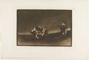 Dezelfde man gooit een stier in de ring in Madrid, plaat 16 uit De kunst van het stierenvechten door Francisco Jose de Goya y Lucientes