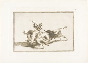 De Geestdriftige Moor Gazul is de Eerste die Stieren Steekt Volgens de Regels, plaat vijf uit De Kunst van het Stierenvechten door Francisco Jose de Goya y Lucientes