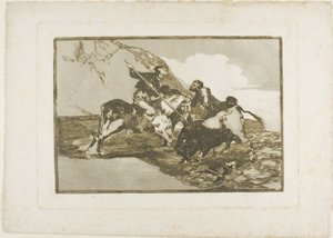De manier waarop de oude Spanjaarden stieren te paard in het open veld jaagden, plaat één uit De kunst van het stierenvechten