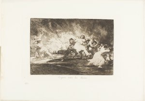 Ze ontsnappen door de vlammen, plaat 41 uit De rampen van de oorlog door Francisco Jose de Goya y Lucientes