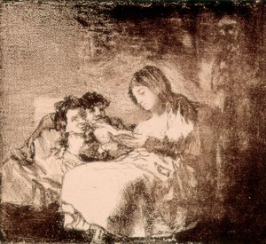 Een vrouw leest een verhaal aan twee kinderen door Francisco Jose de Goya y Lucientes