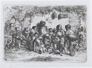 Plaat 11: een groep mensen buiten, uit de serie gebruiken en tijdverdrijf van de Spanjaarden door Francisco Lameyer Berenguer