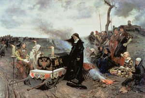 Johanna de Waanzinnige (1479-1555) begeleidt de kist van Filips de Schone (1478-1506) naar de Cartuja de Miraflores in Granada, 1877 door Francisco Pradilla y Ortiz