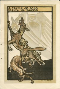 Illustratie van Francisco Sancha Lengo (1874-1936) - Vliegend blad, circa 1915 - A carne de lobo diente de perro - Oorlog van 14 -18, Duitsland Pruisen, Engeland Groot-Brittannië, Belligeranten en symbolen, Frankrijk, Spaanse taal, Buitenlandse pers - Wilh