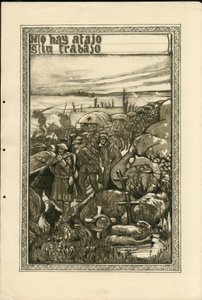Illustratie van Francisco Sancha Lengo - Vliegend blad, circa 1915 - No hay atajo sin trabajo - Oorlog van 14-18, Loopgraven, Spaanse taal, Buitenlandse pers - Gevangenen