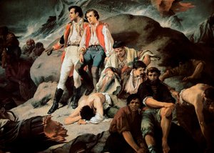 De slag bij Trafalgar in 1805 (detail) door Francisco Sans y Cabot
