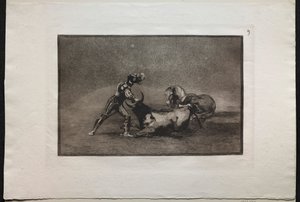 Stierengevechten: Een Spaanse ridder doodt de stier nadat hij zijn paard heeft verloren, 1876 door Francisco de Goya