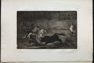 Stierengevechten: Een Spaanse ridder breekt korte speren met de hulp van assistenten, 1876