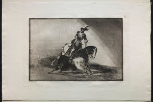 Stierengevechten: Karel V spietst een stier door Francisco de Goya