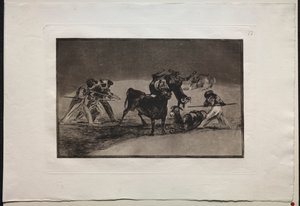 Stierengevechten: De Moren Gebruiken Ezels als Barrière om Zich te Verdedigen Tegen de Stier met Ballen op de Hoorns door Francisco de Goya