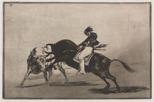 Stierengevechten: Dezelfde Ceballos Gezeten op een Andere Stier Breekt Korte Speren in de Ring in Madrid door Francisco de Goya