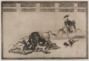 Stierengevechten: Ze laten honden los op de stier, 1876 door Francisco de Goya