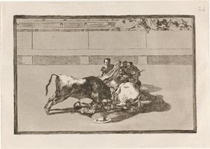 Een Picador valt van zijn Paard onder de Stier door Francisco de Goya