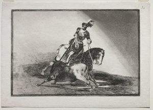 Karel V die een stier spietst in de arena van Valladolid, 1815-1816