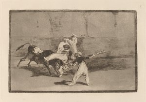 Een Moor gevangen door de stier in de arena door Francisco de Goya