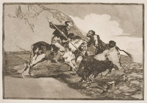De manier waarop de oude Spanjaarden te paard stieren op de vlakte jaagden door Francisco de Goya
