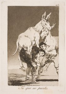 Jij die niet kunt, moet mij op je rug dragen door Francisco de Goya